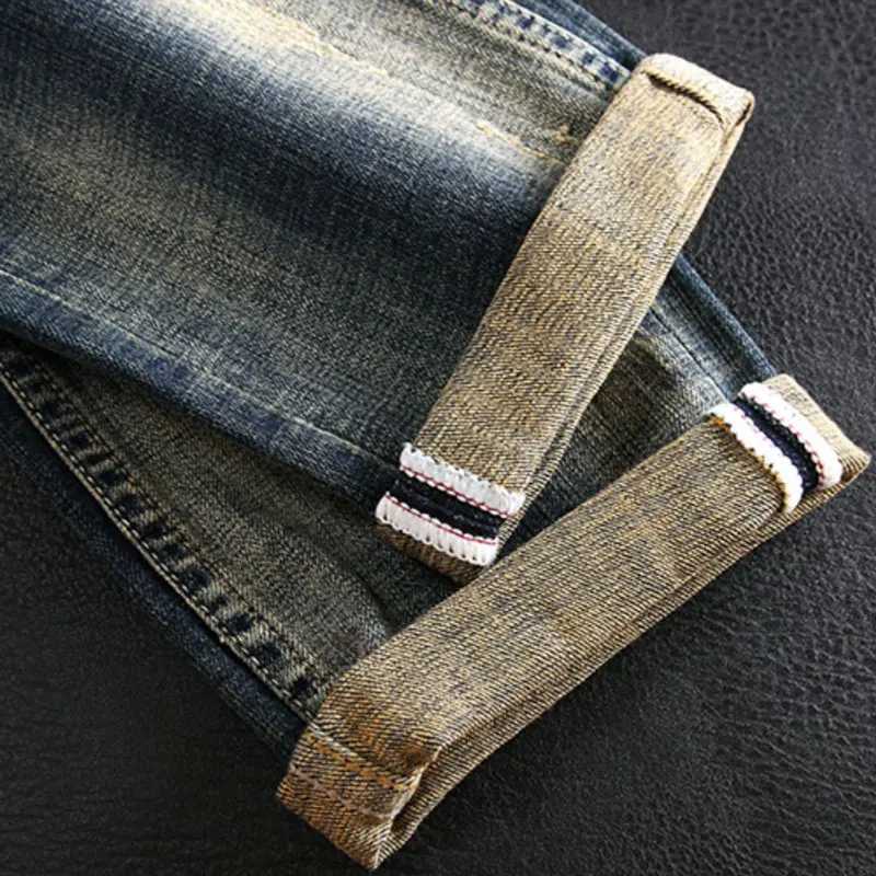 Fashion designer mens jeans retro washed blue stretch slim fit open top jeans mens classic fashion Trouser retro jeans W240907