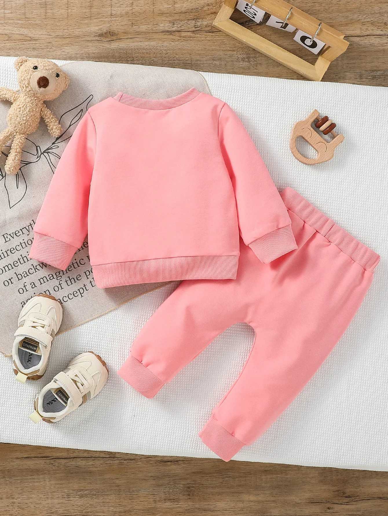 Clothing Sets 2pcs Baby girl autumn casual and cute cartoon rainbow Pink Sweatshirt+ Long Trousers With bow Active Fashion Set H241126