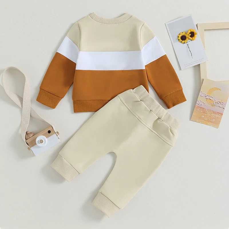 Clothing Sets Toddler Baby Boy Fall Winter Clothes Color Block Long Sleeve Sweatshirt Pullover Top Pants Sweatsuit Set Outfits 0-3T H241126