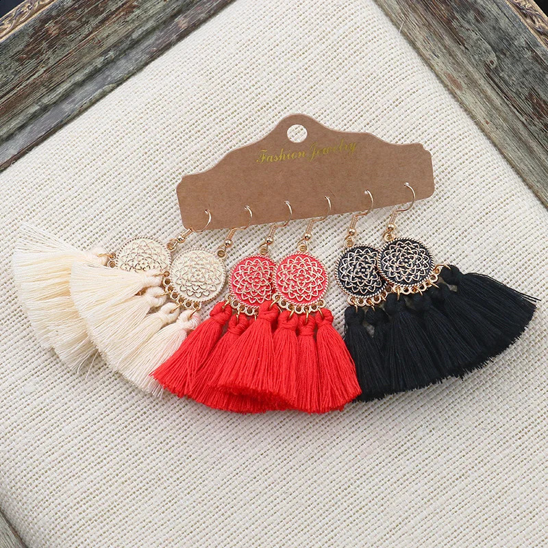 Women Bohemian Colored Tassel Dangling Earrings For Girl Pagoda Fan Eardrop Female Net Flowe Fashion Jewelry y240906