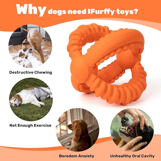 Interactive Dog Toys, Dog Chew Toys with 2 Rings for Large Breed, Detachable Dog Tug Toy with Nature Rubber for Teeth Cleaning and Fetch Training