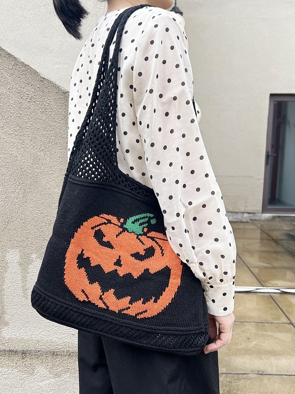 Women Fashion Shoulder Halloween Funny Pumpkin Tote Trend Knitted Bag Free shipping dh910320090