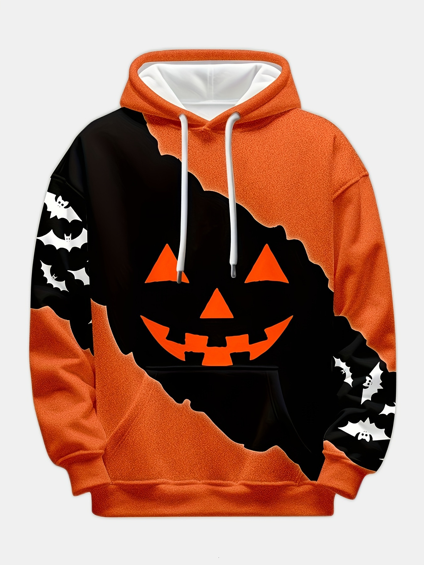 Halloween Pumpkin Bat Gradient Print Hoodie - Casual Polyester Pullover with Kangaroo Pocket, Perfect for Parties Gifts