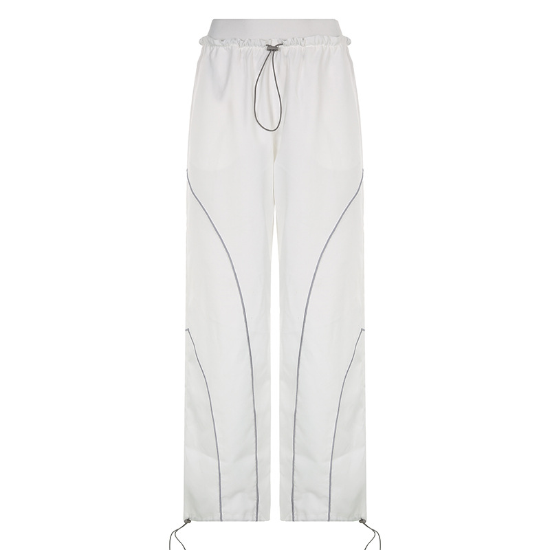 Spot Ins Fashion Europe And America 2025 New Spice Girl High Drawstring Elastic Waist Pig Nose Buckle Wide Leg Hip-Hop Skateboard Sports Skills Pants