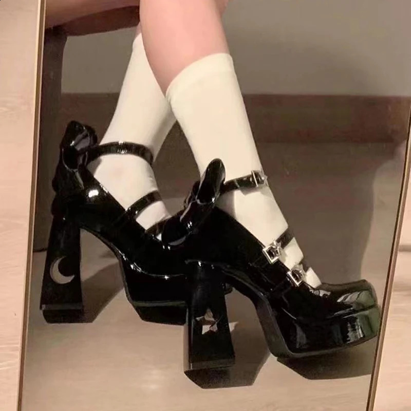 Y2k Chunky Platform High Heels Pumps Women Spring Punk Thick Heel Mary Jane Lolita Shoes Woman Patent Leather Cosplay Shoes 240902