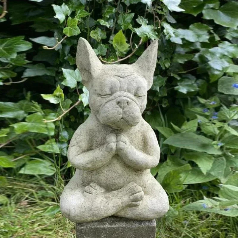 Yoga Pose Meditation Dog Resin Statue Ornaments Waterproof Prayer Zen French Bulldog Sculpture Crafts Garden Decoration Figurine 240909