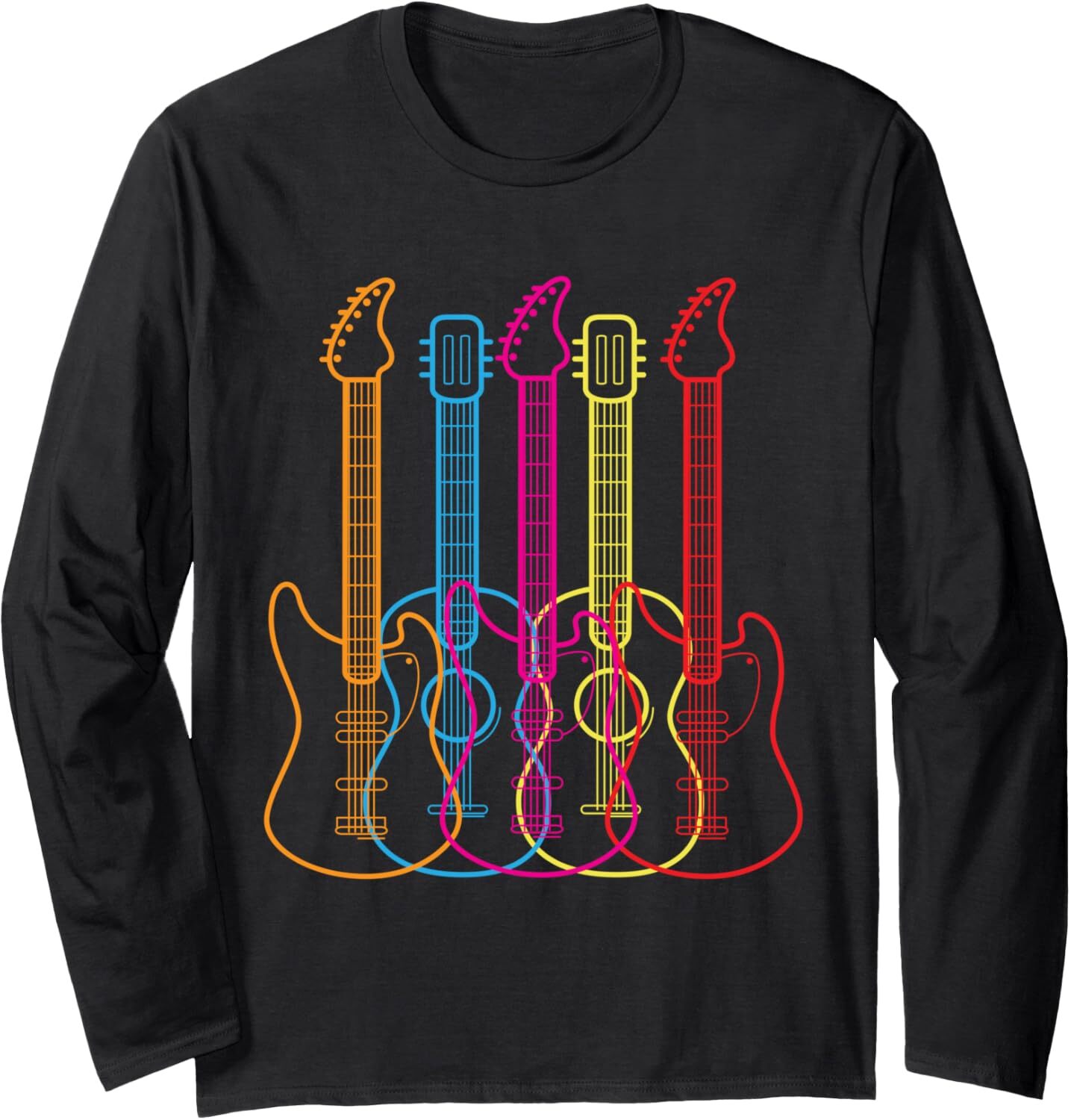 Long Sleeve Shirts for Men vintage Retro Colored Guitars Music Lover Funny Gift Long Sleeve Tee Streetwear Casual tops clothes