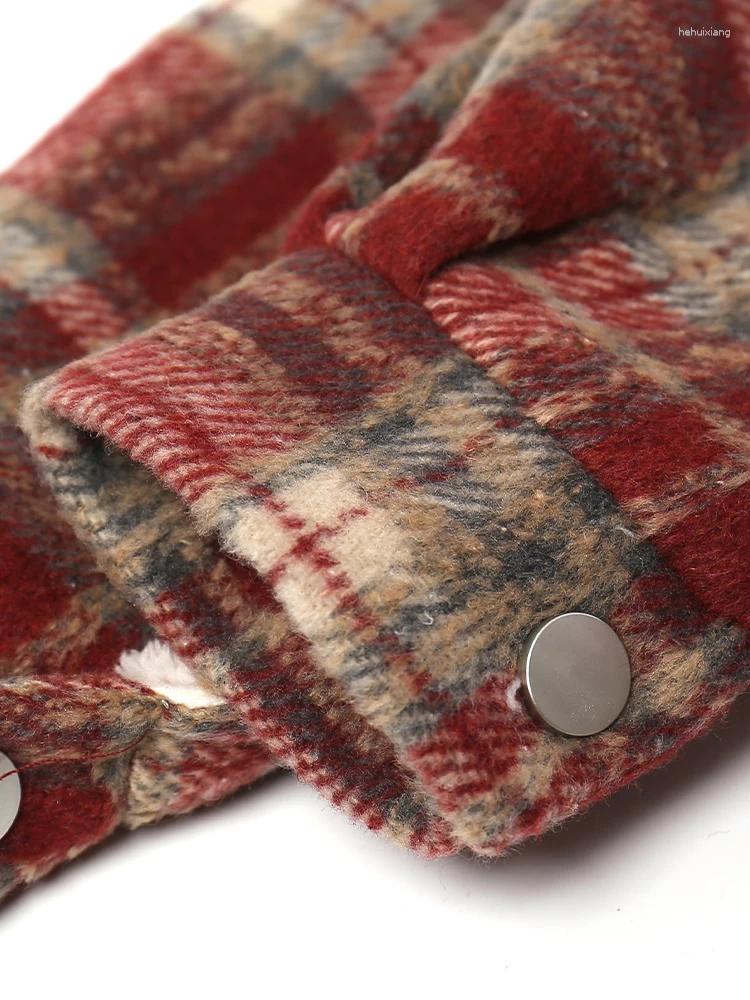Women's Jackets: Red Plaid Korean Long Sleeve Coat, Y2k Fashion Streetwear, Vintage Loose Outwear