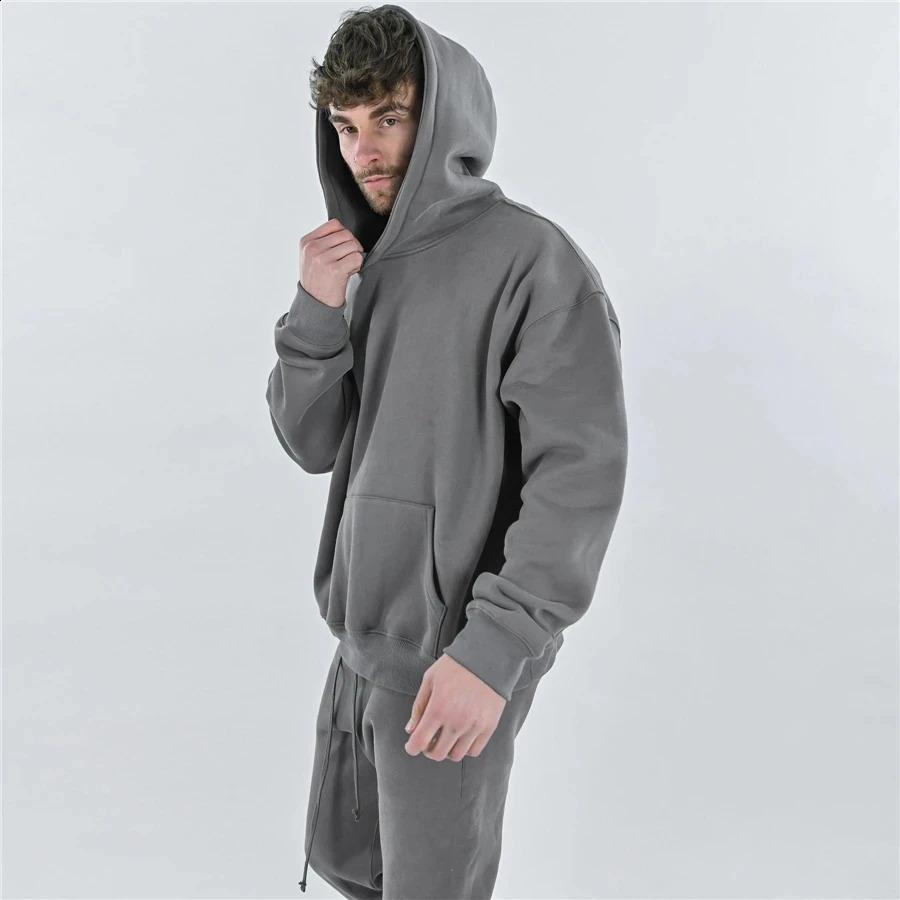 Mens Winter Gym Cotton Hoodie Fitness Sweatshirt Jacket High Kangaroo Pocket High Quality Hoodie ClothingPants 240909