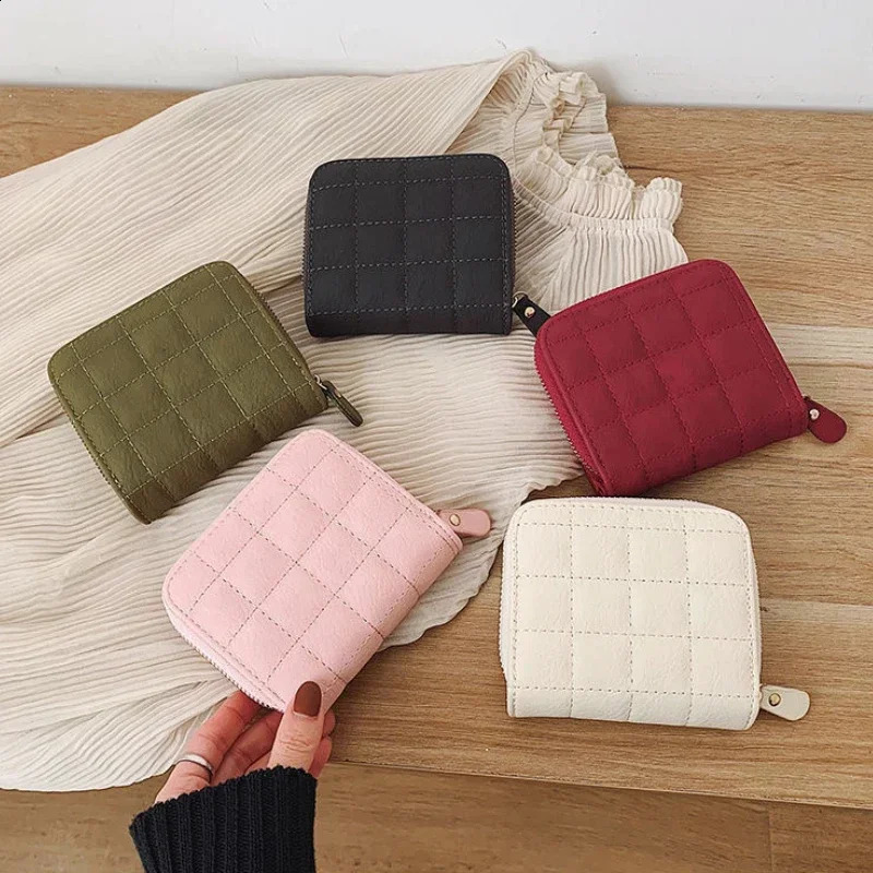Womens Mini Wallet Womens Mini Solid Wallet Cute Short Zipper Pu Leather Coin Wallet Womens Handheld Wallet 240907