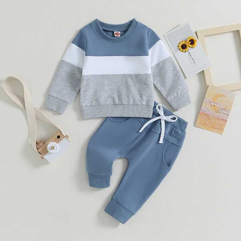 Clothing Sets Toddler Baby Boy Fall Winter Clothes Color Block Long Sleeve Sweatshirt Pullover Top Pants Sweatsuit Set Outfits 0-3T H241126