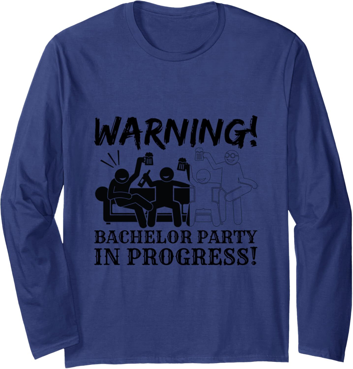 Long Sleeve Shirts for Men sweatshirt Warning Bachelor Party In Progress - Black White Long Sleeve Tee Streetwear Casual tops clothes