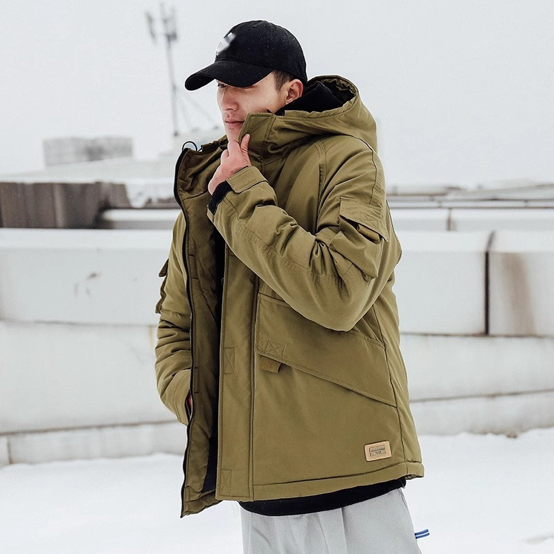 2024 Mens Puffer Jacket cotton jacket mens winter thick trendy hooded warm cotton jacket loose and handsome student cotton jacket winter coat winter j