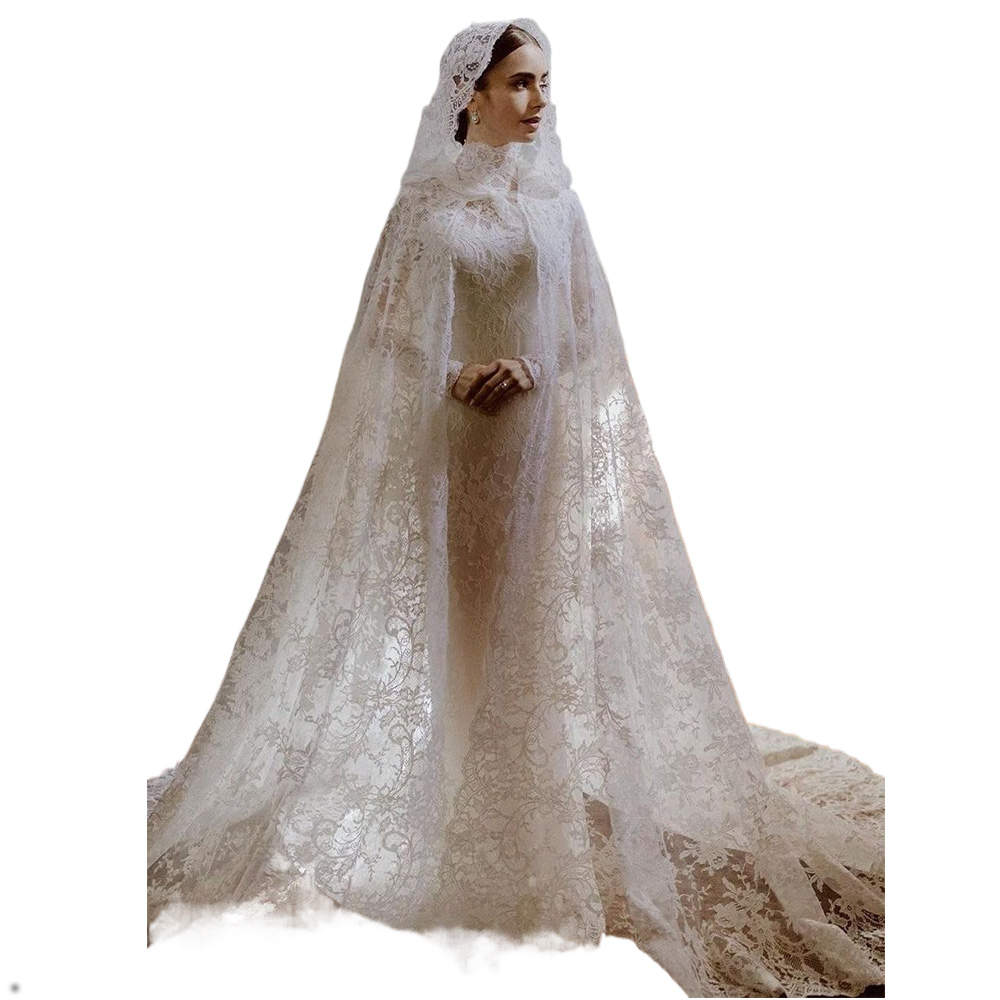 Lace Bride Shawl Lace Long Wedding Cloak Floor Length Hooded Cape New Jacket Bridal Wrap Custom Made