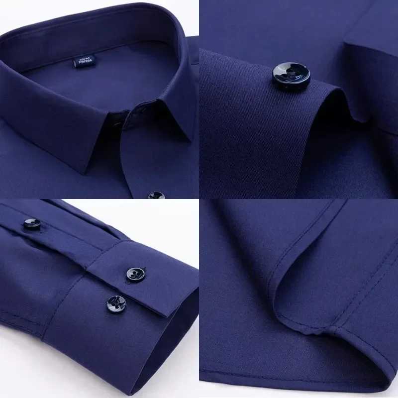 New elastic wrinkle resistant mens shirt long sleeved dress suitable for slim fitting Camissa social business shirt white shirt S-8XL X2410071