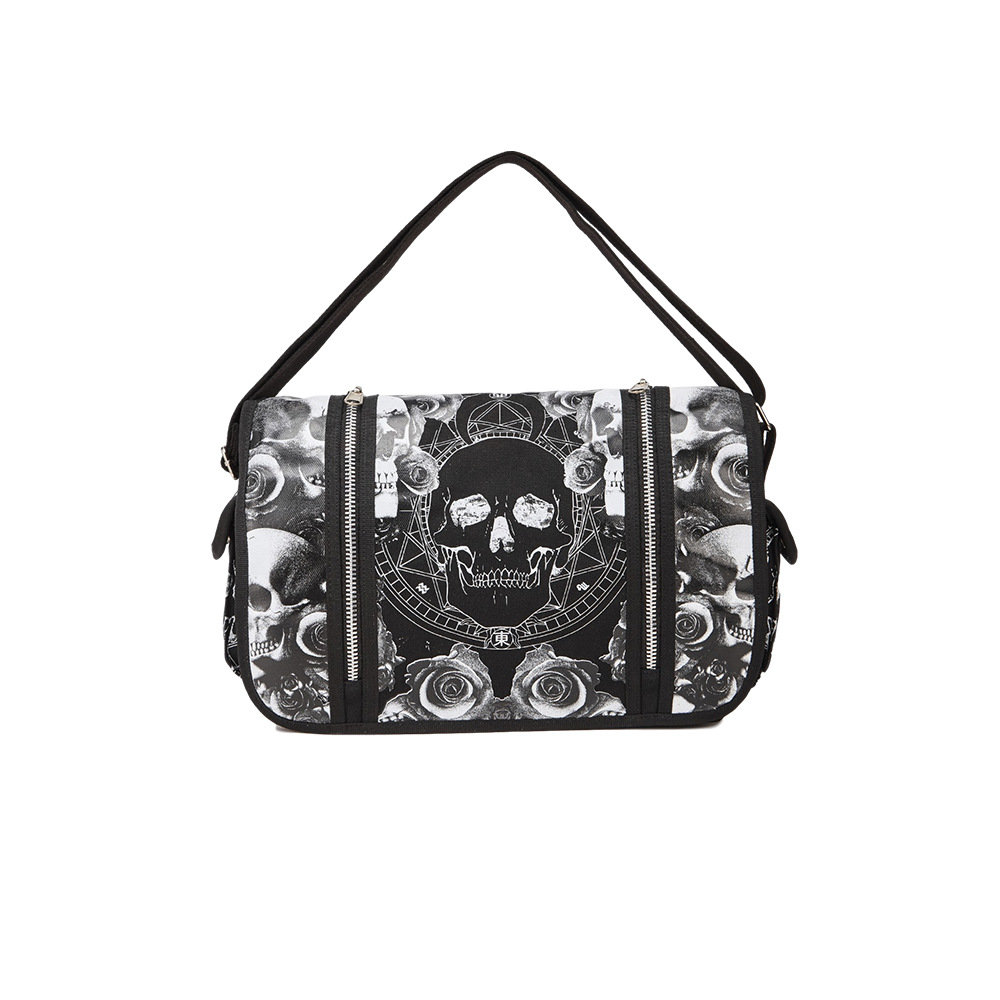 Canvas bag single shoulder high sense large capacity crossbody bag Halloween skull commuter Europe and the United States street trend hanging bag