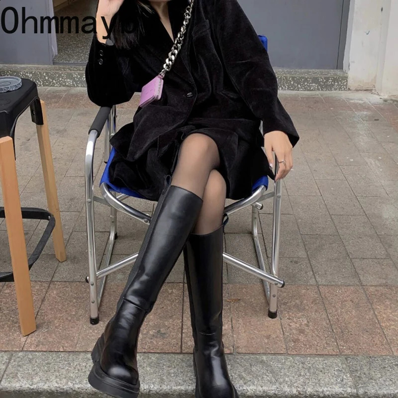 Platform Knight Long Boots, Winter Warm Fur, Square Heels, Ladies Knee High Booties