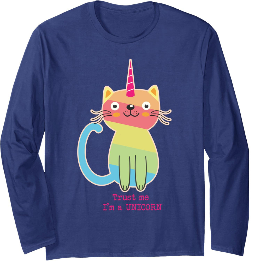 Long Sleeve Shirts for Men sweatshirt Funny Cat Tust Me A Unicorn Kitten Lover Gift Long Sleeve Tee Streetwear Casual tops clothes fashion