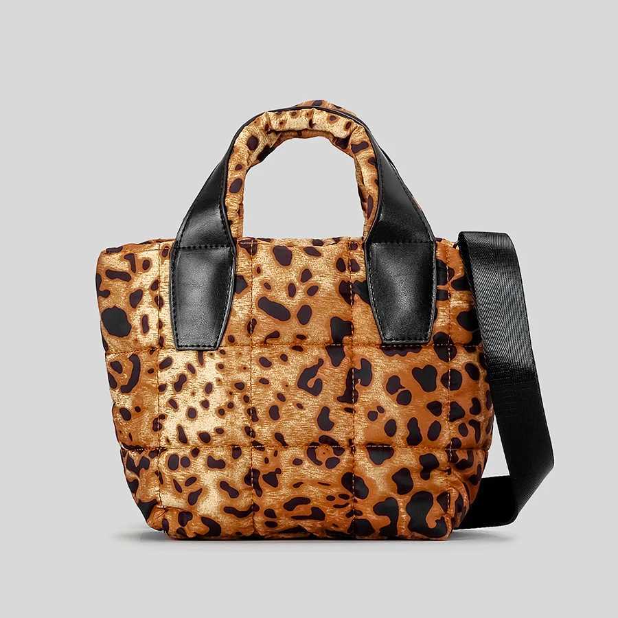 CMM Fashion Leopard Puffer Bag Quilted Padded Women Handbags Soft Nylon Down Cotton Shoulder Crossbody Bags Silver Tote 2024 New 240909