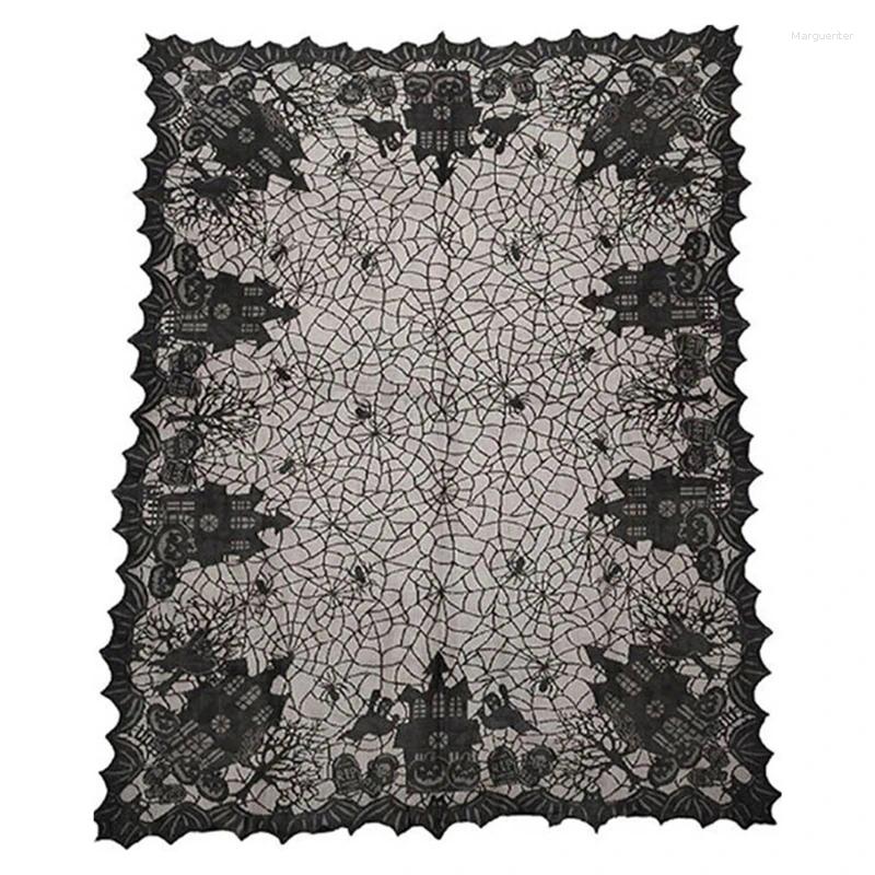Table Cloth Halloween Party Tablecloth 53x69inch Festival Black Lace Cover For Spooky Decoration Fit 6 8ft Tables M68E