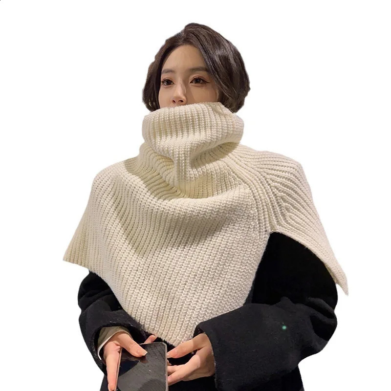 Womens solid color turtle neck packaging clothing accessories elastic bib collar autumn and winter floral scarf warm knitted shawl 240904