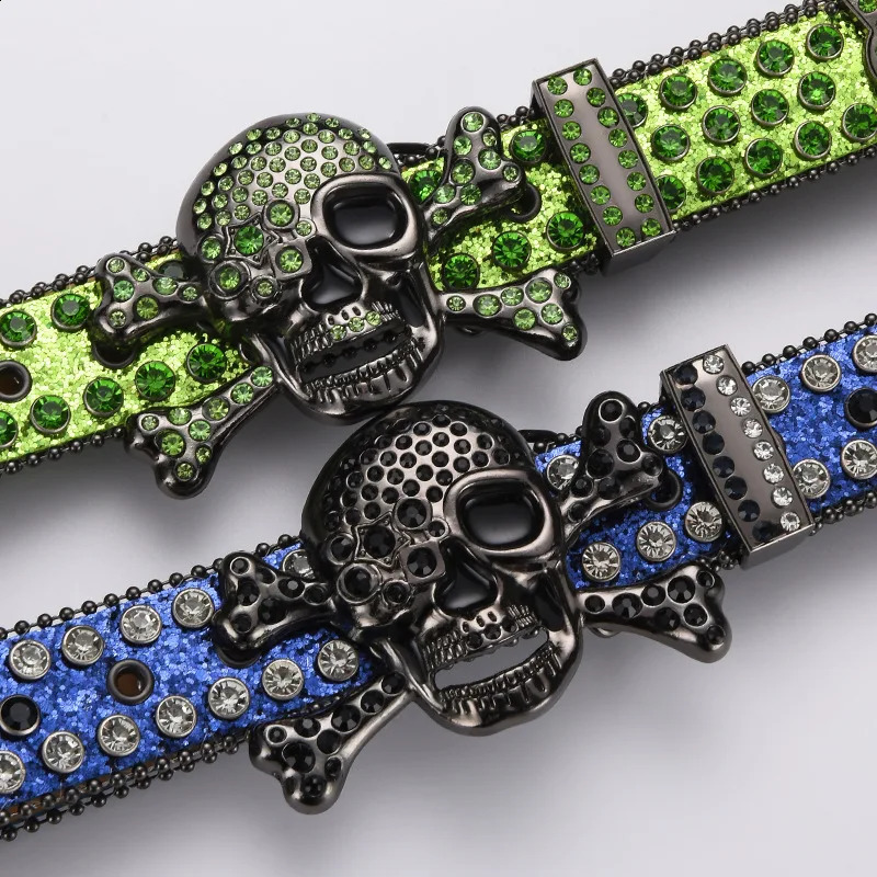 Mens Jeans Rhinestone Dark Skull Head Women Belt Western Denim Shiny Rivet Artificial Diamond Belt Hip Hop Punk Y2k Belt 240903