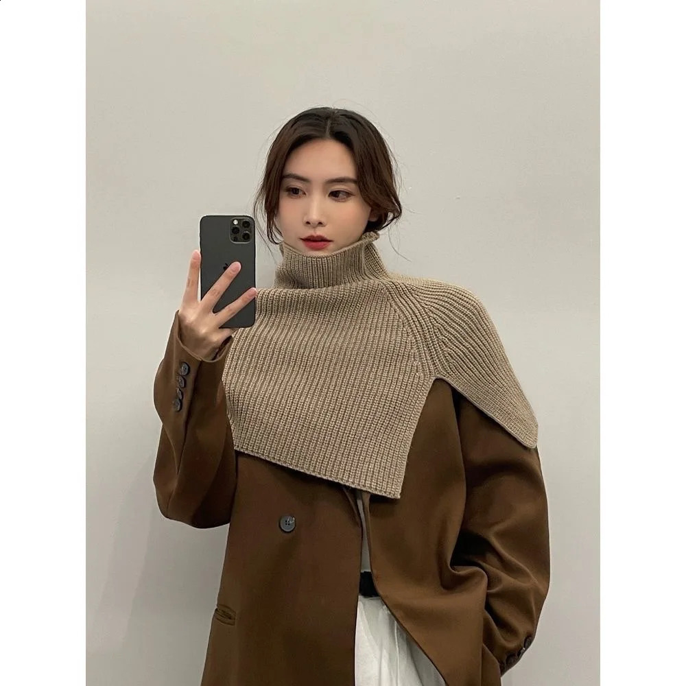 Womens solid color turtle neck packaging clothing accessories elastic bib collar autumn and winter floral scarf warm knitted shawl 240904