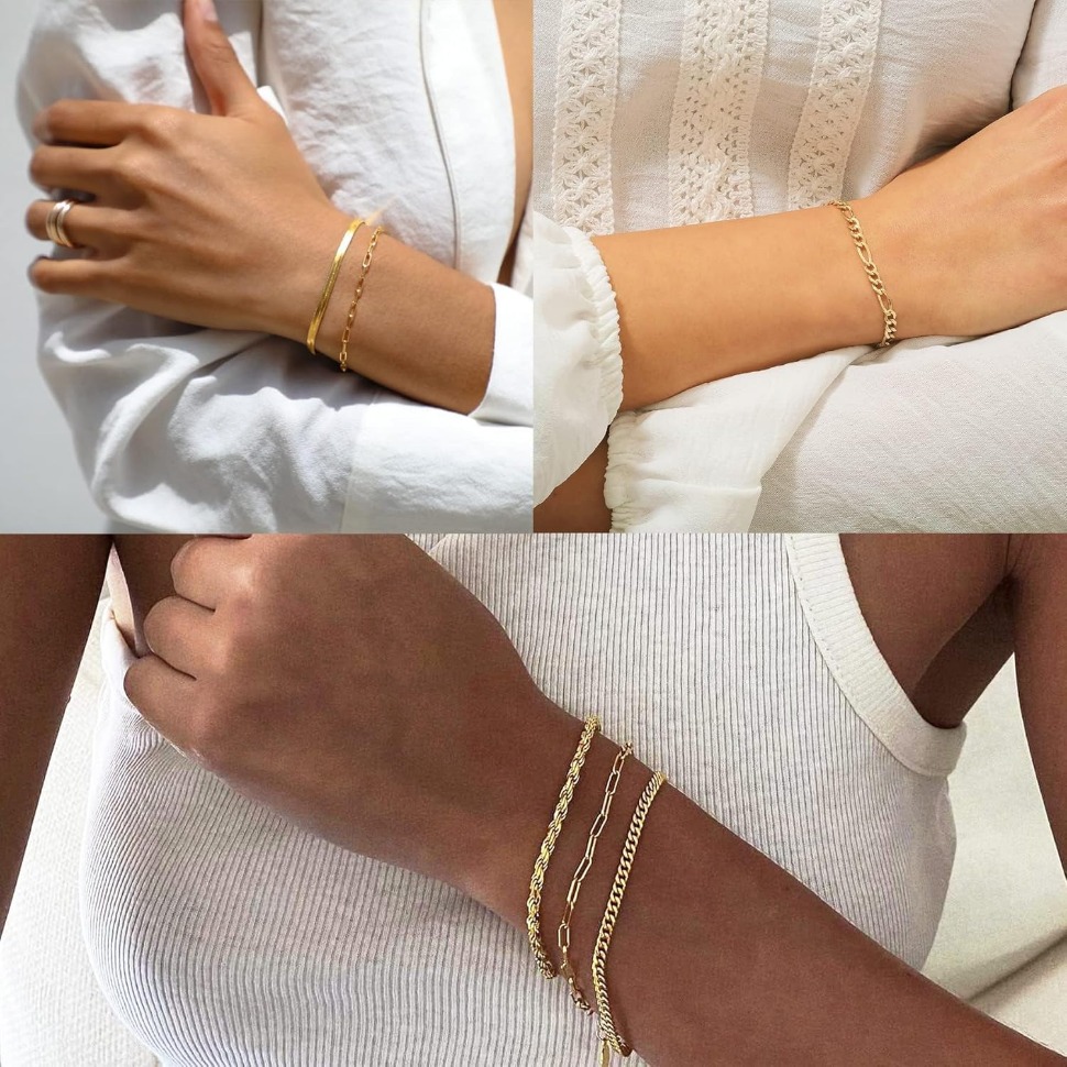 Fashioh Hip Hop Bracelet Gold Bracelets For Women Jewelry Sets For Women Trendy Thin Dainty Stackable Cuban Link Paperclip Chain Bracelet Wom