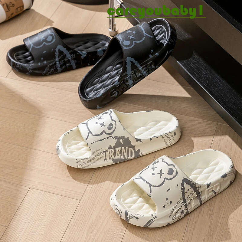 Fashion Summer Cartoon Bear Men Home Shoes Gent Non-Slip Soft Indoor Slides Lithe Cosy Sandals Couple Slippers Women Flip Flops 204