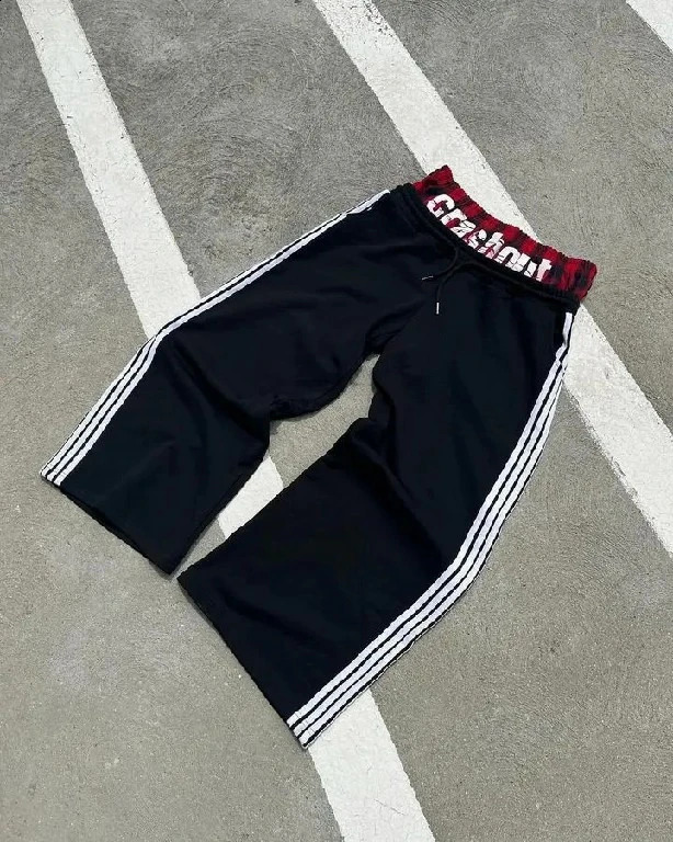Sweatpants Y2K Womens Mens Retro Hip Hop Double Layer Stripe Embroidery Baggy Casual Pants Elastic Waist Jogging Pants 240905