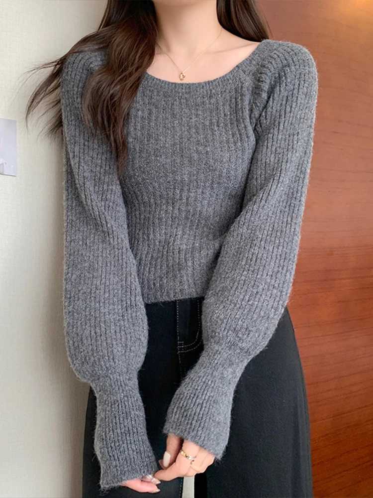 Autumn Winter Loose Women Sweaters Casual Soft Long Puff Sleeve Pullovers Jumpers Knitwear Basic Sweater For Women TopsX2409