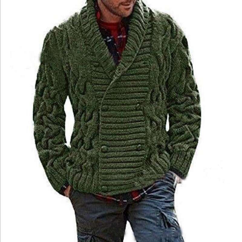 2025 new men's V-neck double breasted thick knit cardigan sweater outer
