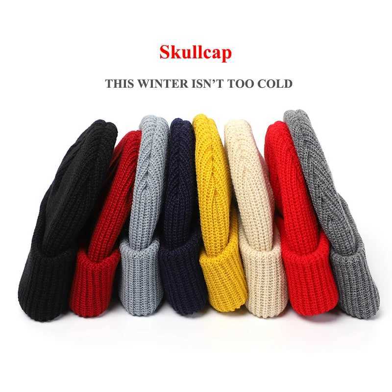 Mens Knitted Hats Wen Sklcap Beanie Hat Winter Retro Brimless Baggy Melon Cap Cuff Docker Hip Hop Beanies Hats Elastic Unisex X250212