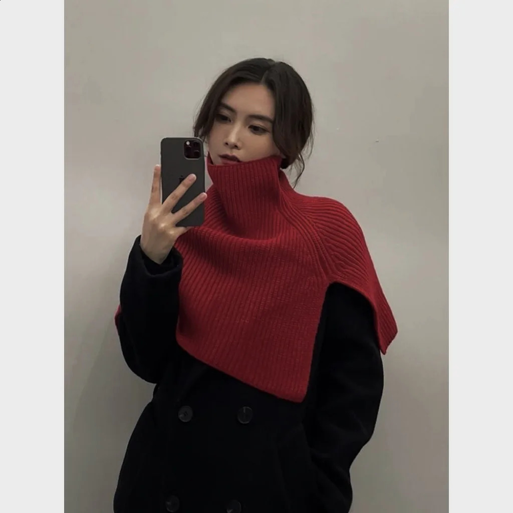 Womens solid color turtle neck packaging clothing accessories elastic bib collar autumn and winter floral scarf warm knitted shawl 240904