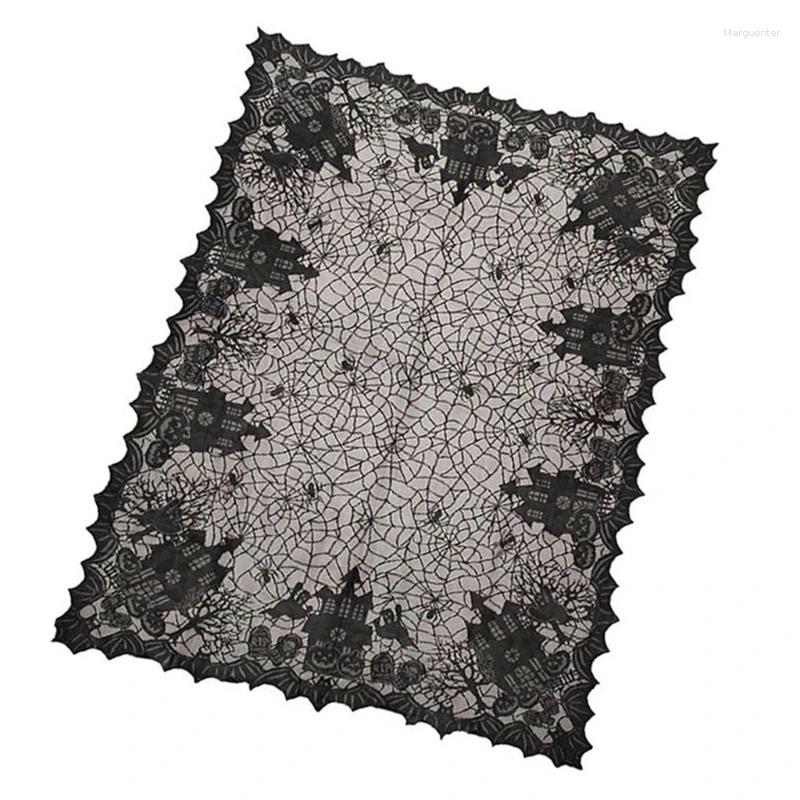 Table Cloth Halloween Party Tablecloth 53x69inch Festival Black Lace Cover For Spooky Decoration Fit 6 8ft Tables M68E