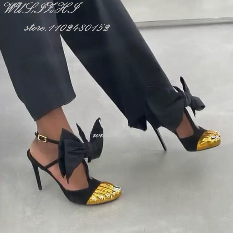 Black Suede Sandals: Gold New Strappy Stilettos, Round Toe, Five-Toe Design, Ankle Straps, Hollow Heels For Women, Summer Hot Catwalk Style