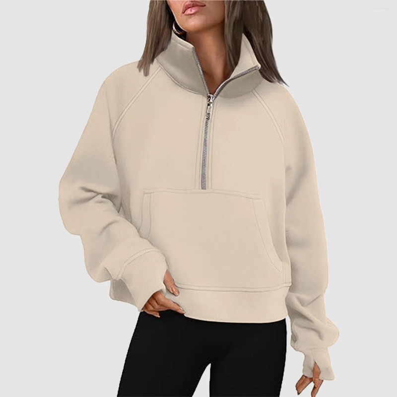 Women's Hoodies Women Sweatshirts Half Zip Cropped Pullover Fall Outfits Clothes Ladies Hooded Sweaters 2024 Spring Casual Basic Hoodie