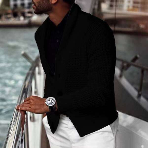 2024 new winter men's casual knitted cardigan jacket long sleeved lapel plus size sweater