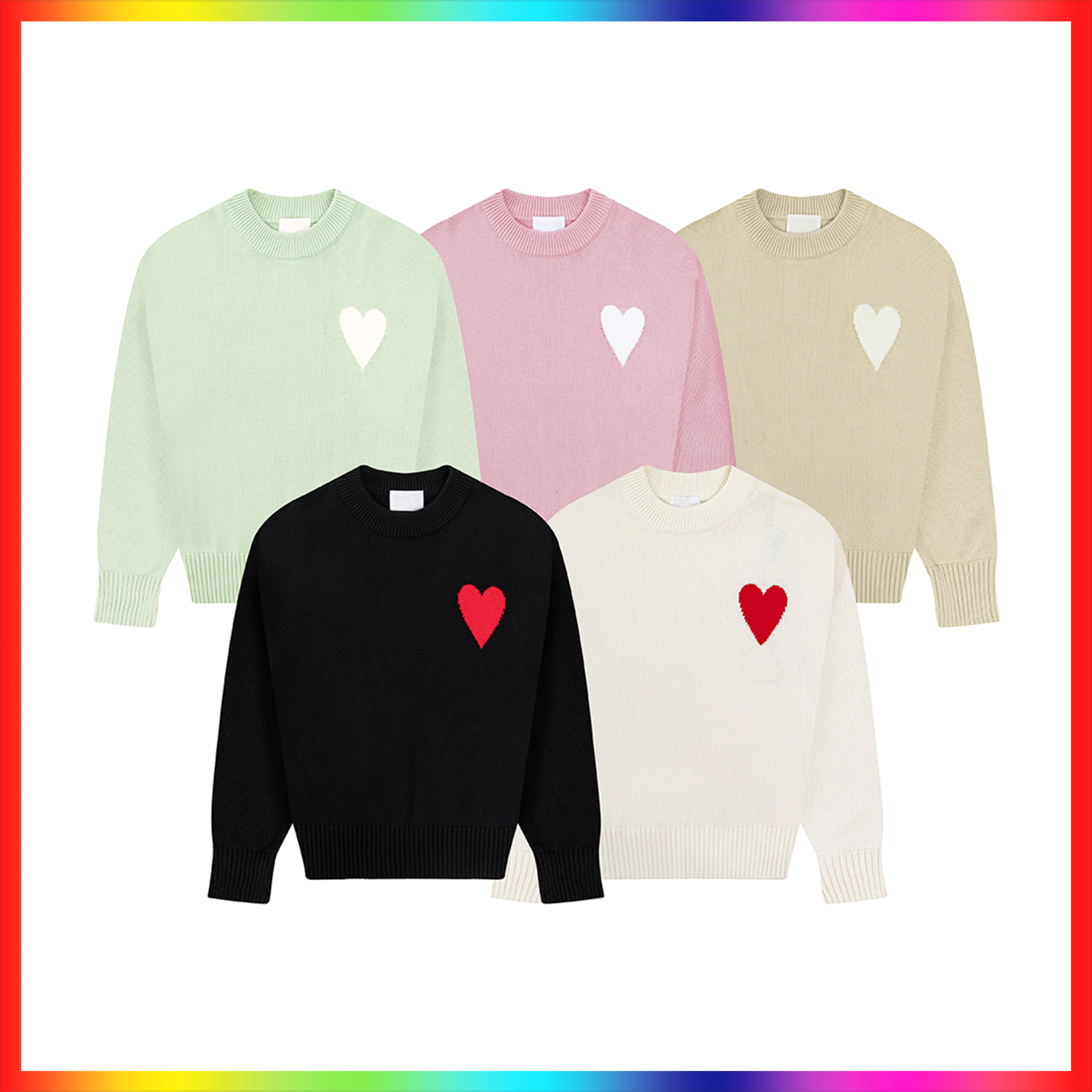 5A Designer Sweater men Women's Korean Fashion Heart Pattern Round Neck Knitwear sweatshirts Luxury Brand Lover A-line Small Red Heart Sweater