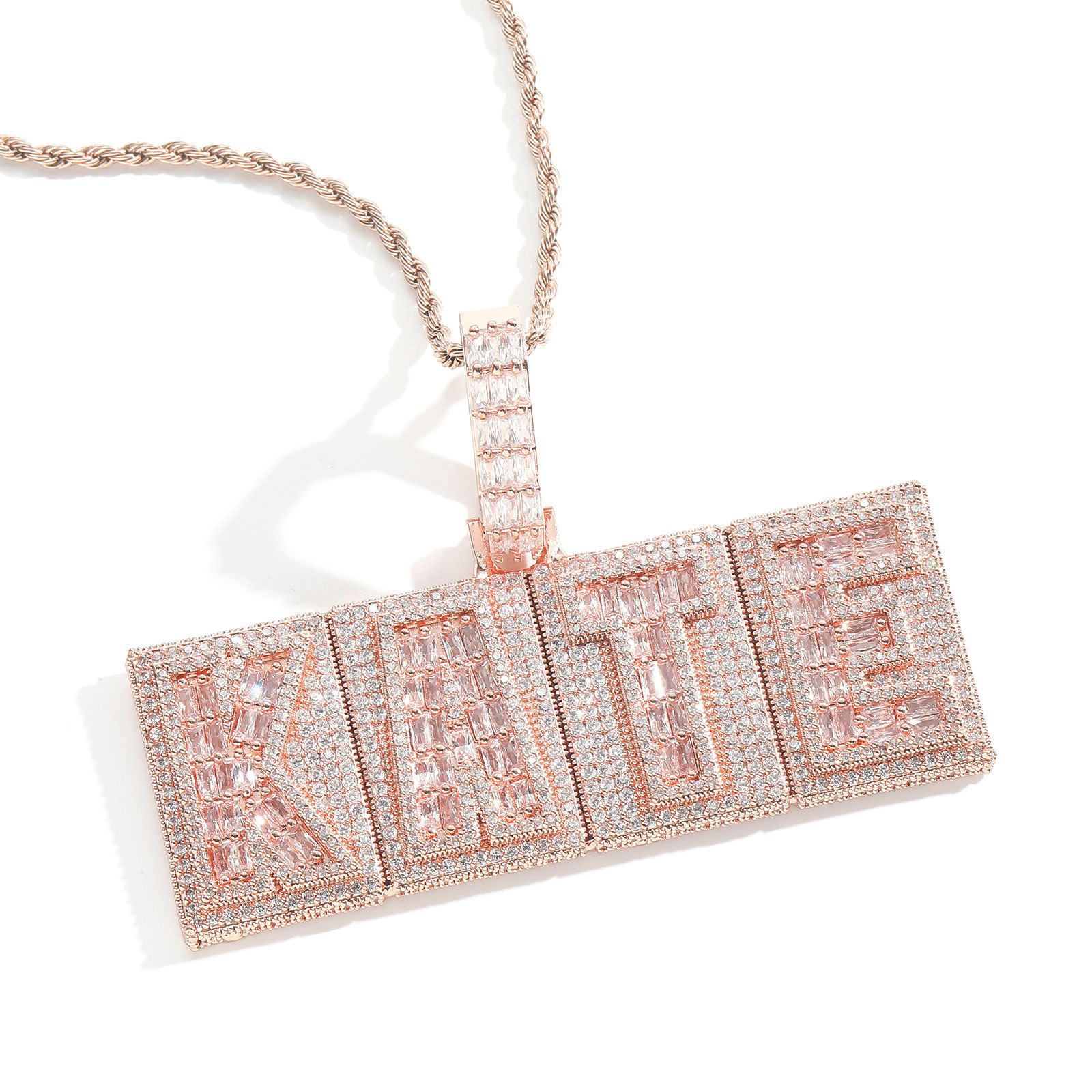 Custom A-Z 26 Letters Suqare Pendant Necklace 5A T Zircon 18k Gold Plated Jewelry