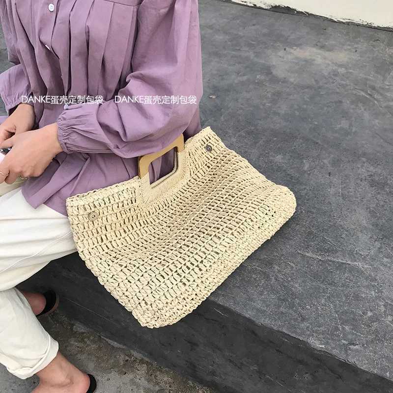 CMM Casual Rattan Large Capacity Tote for Women Wicker Woven Wooden Handbags Summer Beach Straw Bag Lady Big Purses Travel Sac 2024 240909