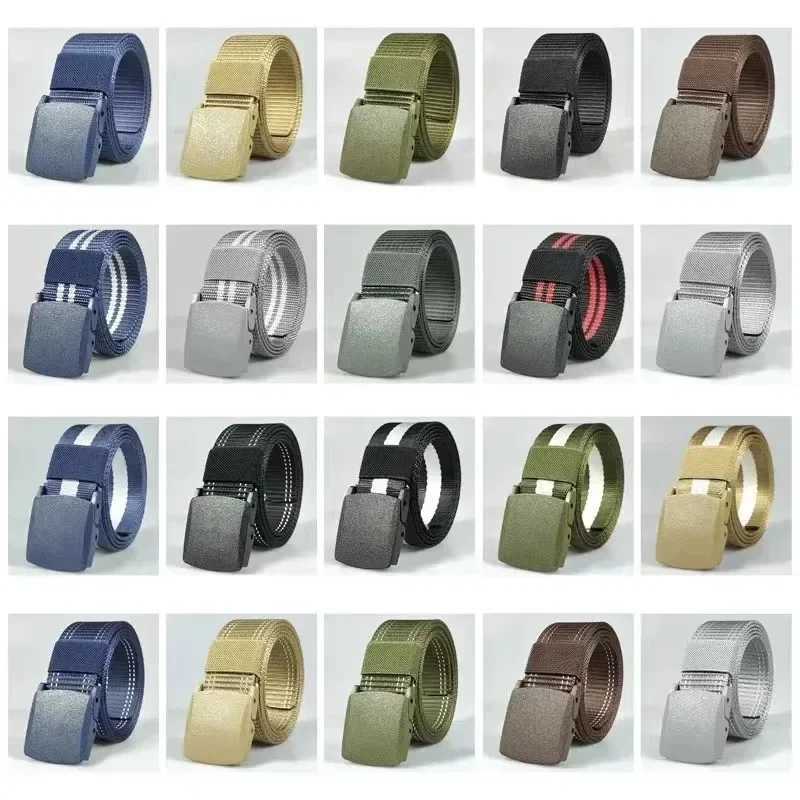 Automatic buckle nylon womens belt canvas outdoor travel premium mens sports pants non-metallic belt white black blue red W240920