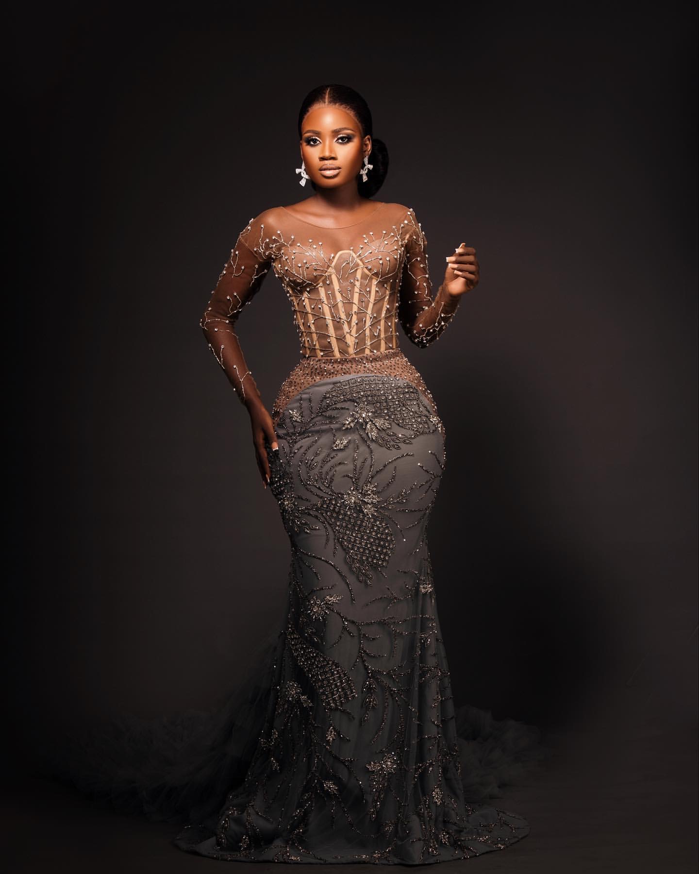 2024 Grey Mermaid Prom Dresses For Special Occasions Rhinestones Rhinestones Beaded Evening Formal Party Second Reception Birthday Engagement Gowns Dr