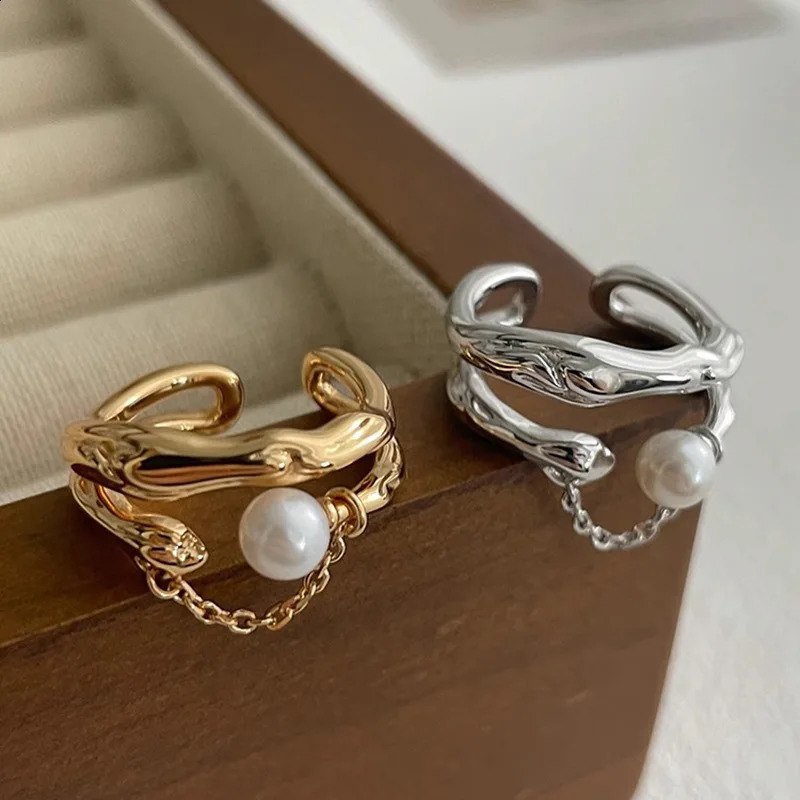 BF CLUB 925 sterling silver ring womens jewelry gold pearl finger open retro handmade ring birthday gift allergy 240909