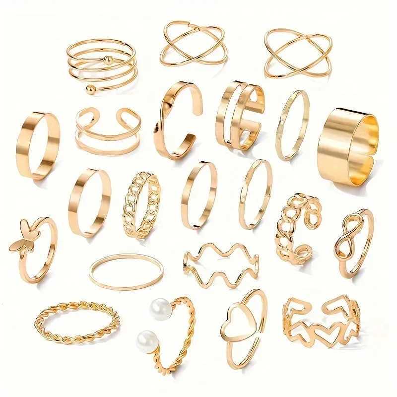 22 Pieces of Fashionable Multi Jointed Womens Ring Set with A Heart Shaped Design and A Niche Butterfly Ring Layering AccessoryX240909