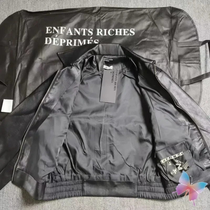 Winter High Street ERD Jackets Embroidery Zipper Pocket Black Motorcycle Leather Coats Men Women Cleanfit Streetwear 240905