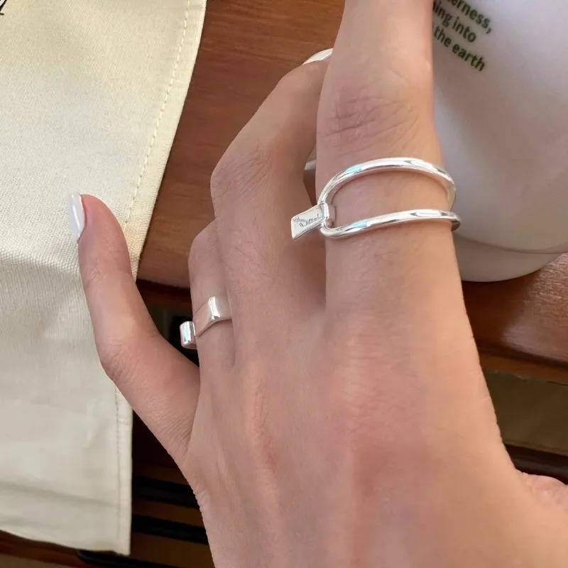 Ventilate 925 sterling silver ring womens jewelry geometric hollow simple gift delivery with stacking 240909