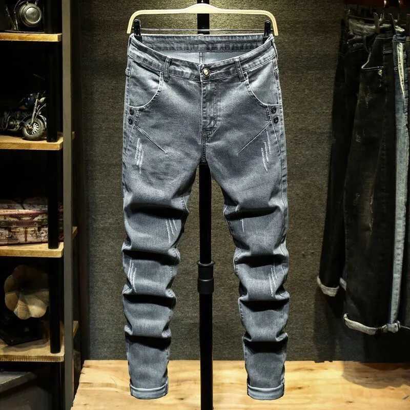2024 Spring/Summer New Fashion Trend Tear Elastic Leg Mens Casual Ultra Thin Comfortable Breathable High Quality Jeans X2410261