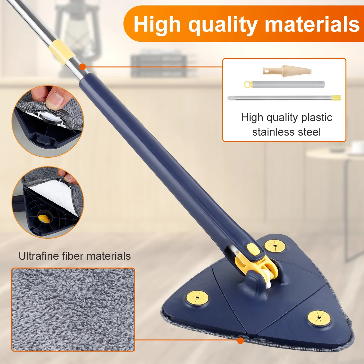 Telescopic Triangle Mop 360° Rotatable Selfwringing Extended Adjustable Floor Squeeze Free Hand Washing Lazy Tool 240904