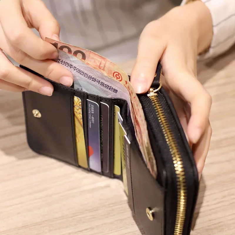 Womens Mini Wallet Womens Mini Solid Wallet Cute Short Zipper Pu Leather Coin Wallet Womens Handheld Wallet 240907